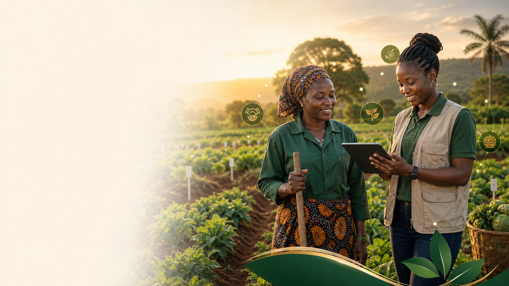 Deux agricultrices consultant une tablette dans un champ